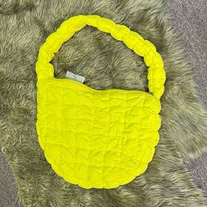 Neon Yellow Quilted Puffy Shoulder Bag